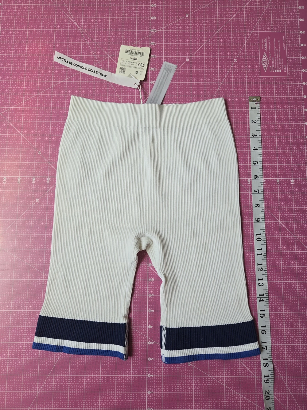 Zara White Ribbed Shorts with Navy & Blue Trim XS